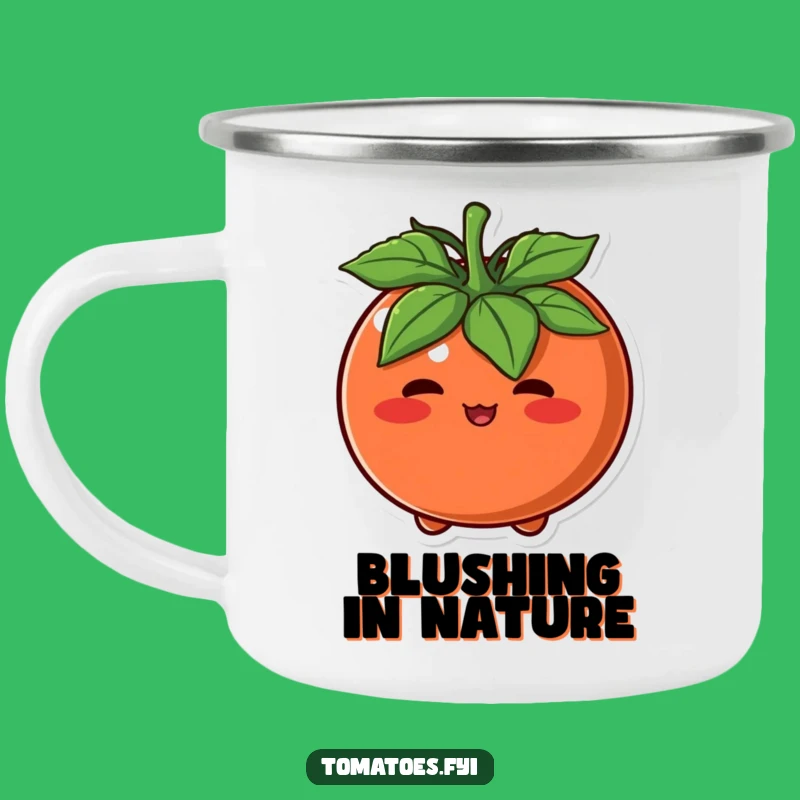 Funny Blushing Tomato Camping Mug: Shy Adventures with Cute Charm