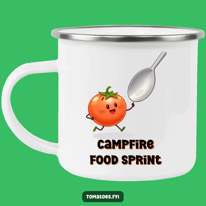 Funny Tomato Sprint Camp Mug: Comedic Food Chase Art for Enthusiasts