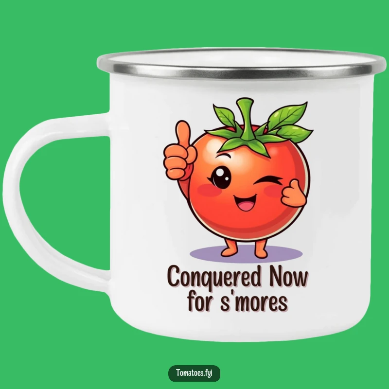 Funny Winking Tomato Thumbs Up Camping Mug, Outdoor Confidence Drinkware, Rugged Funny Gift