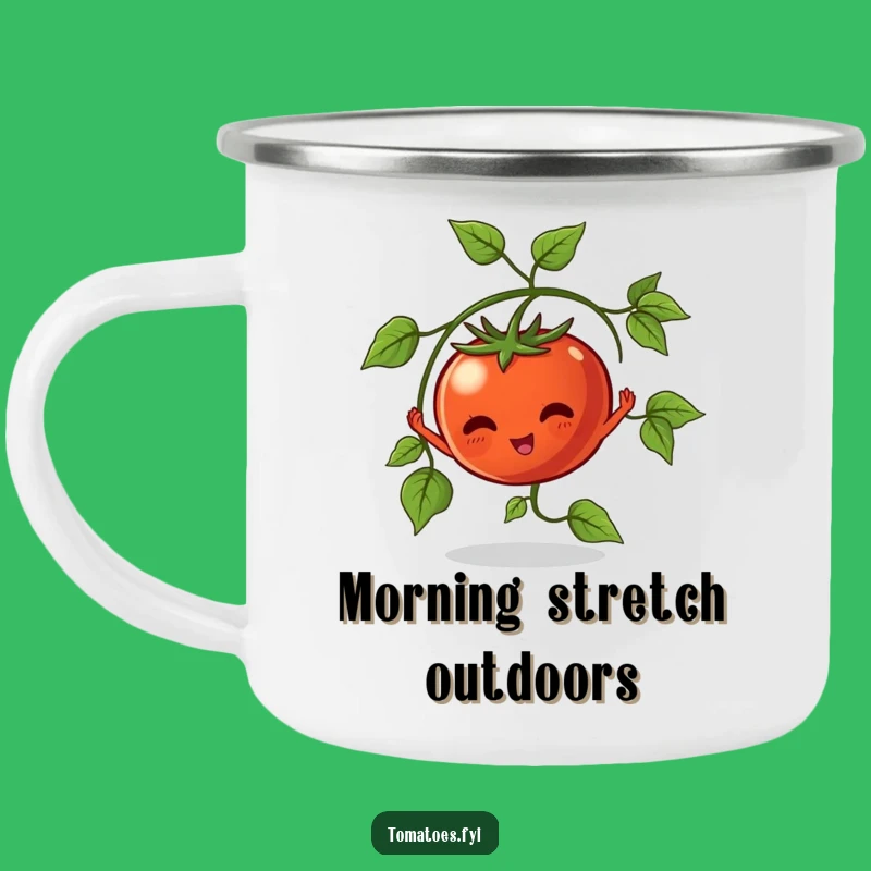 Funny Stretching Tomato Camping Mug: Garden Adventures with Freshness
