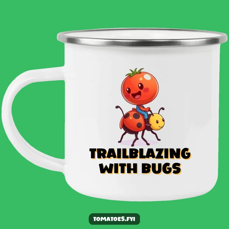Funny Tomato Ladybug Enamel Camping Mug - Adventure Ready Comical Drinkware