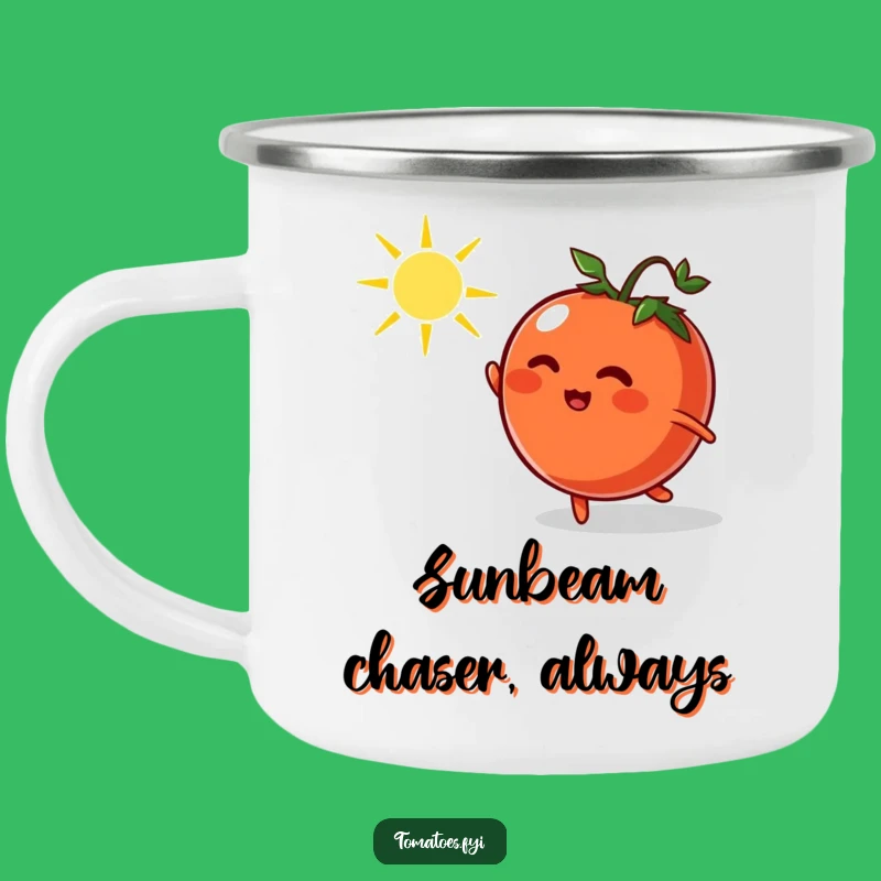 Funny Tomato Chasing Sunbeam Camping Mug - Outdoor Cartoon Adventure Gift