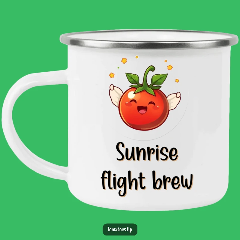 Funny Flying Tomato Camping Mug: Winged Veggie Campfire Gift