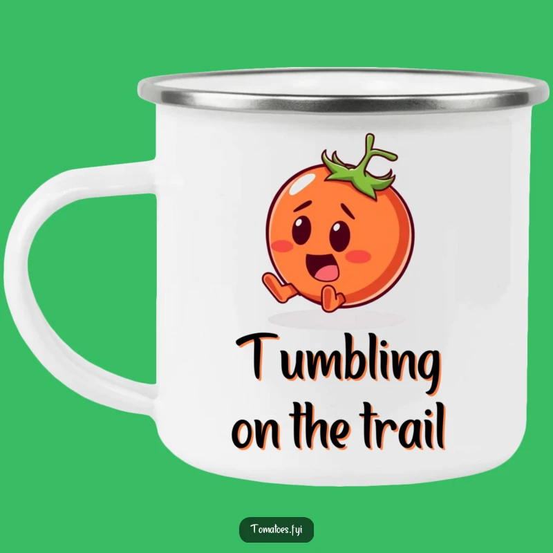 Funny Surprised Tomato Camping Mug: Adventure Tumbles, Hilarious Outdoor Gift!