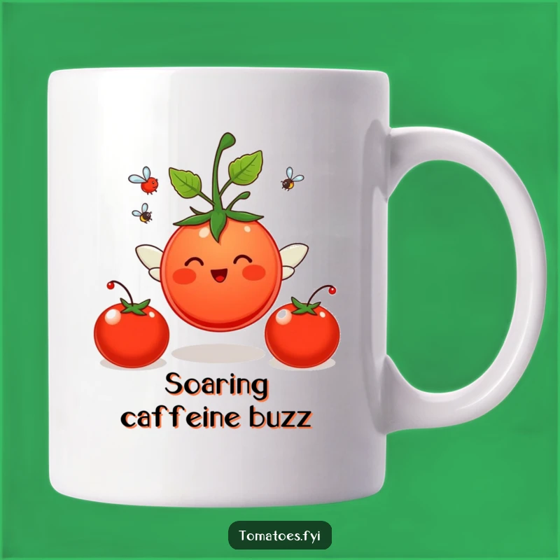 Funny Cheerful Tomato Mug - Flying Winged Character Whimsical Funny Gift Idea