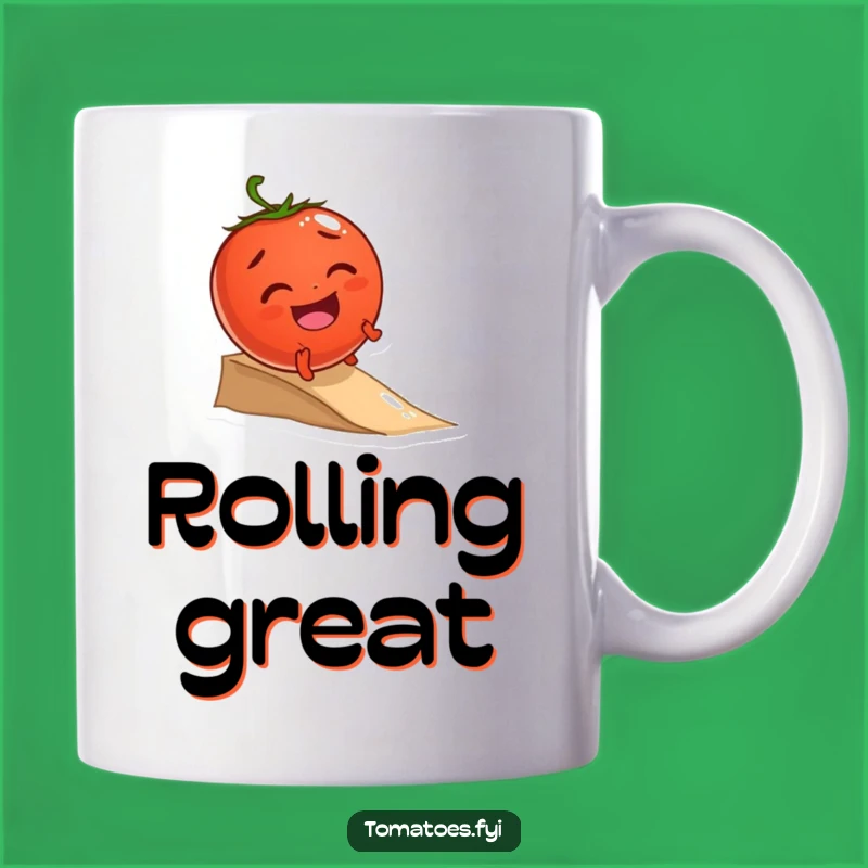 Funny Giggling Tomato Rolling Downhill Mug - Joyful Veggie Gift for Happy People