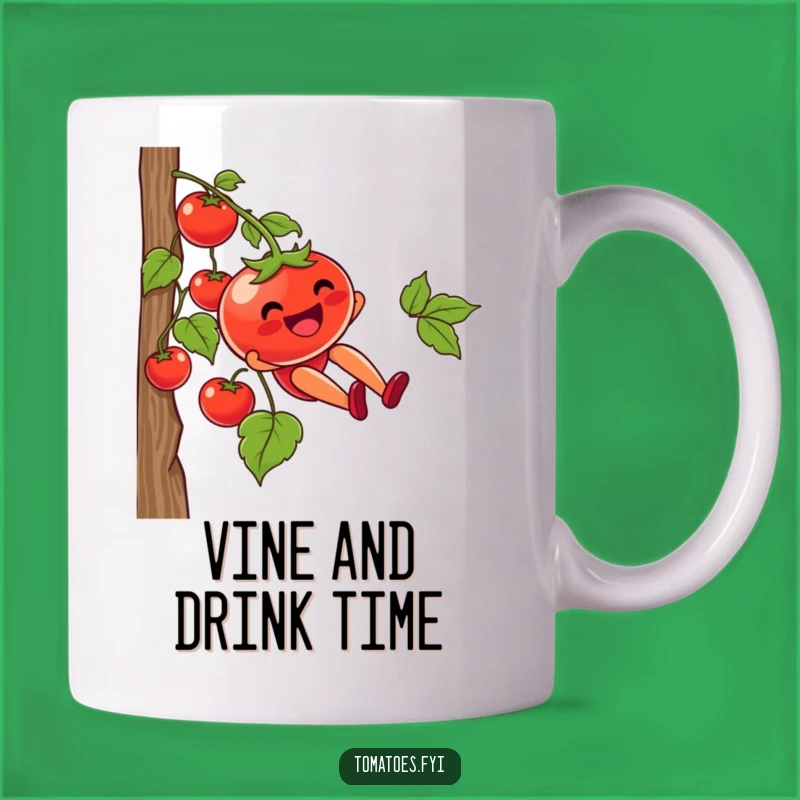 Funny Joyful Tomato Vine Slide Mug: Happy Veggie Adventure, Perfect Gift
