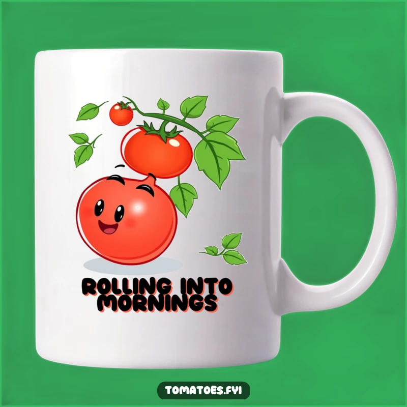Funny Rolling Tomato Mug: Joyful Descent Design, Perfect Humorous Gift for Gardeners