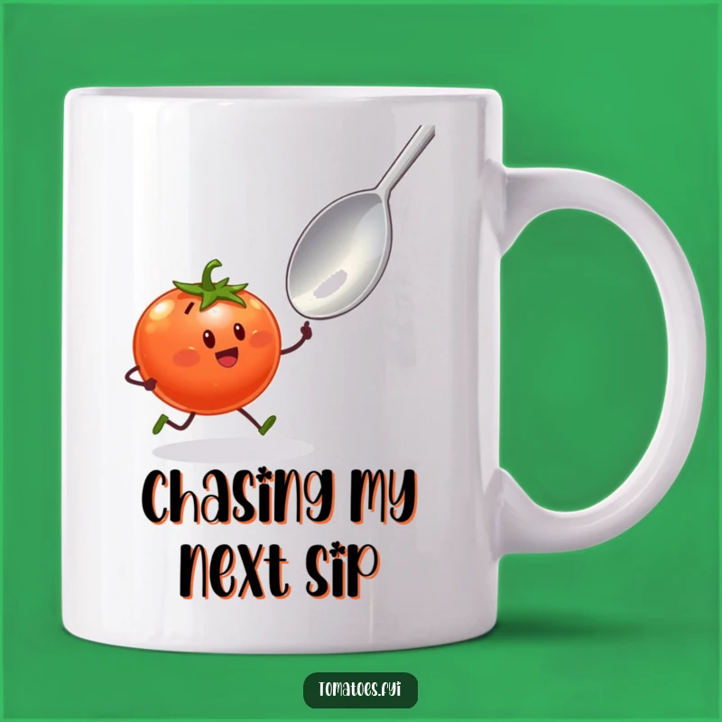 Funny Tomato Sprinting Mug: Hilarious Food Chase Gift for Enthusiasts