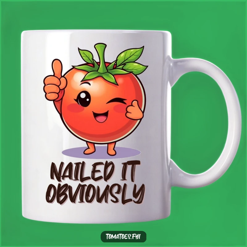 Funny Winking Tomato Thumbs Up Mug, Confident Veggie Character, Best Funny Gift