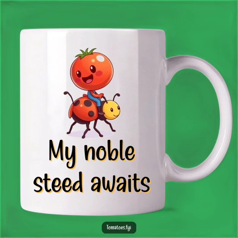 Funny Tomato Ladybug Rider Mug - Hilarious Vegetable Character Gift