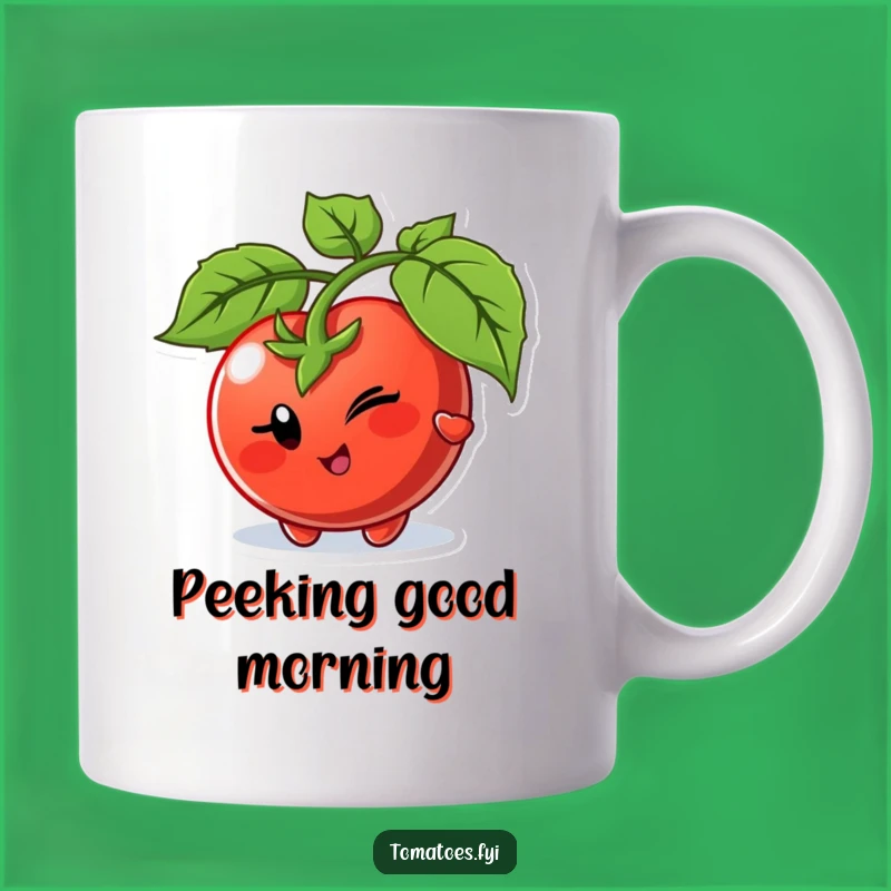 Funny Winking Tomato Peek Mug - Playful Veggie Secret Keeper Gift