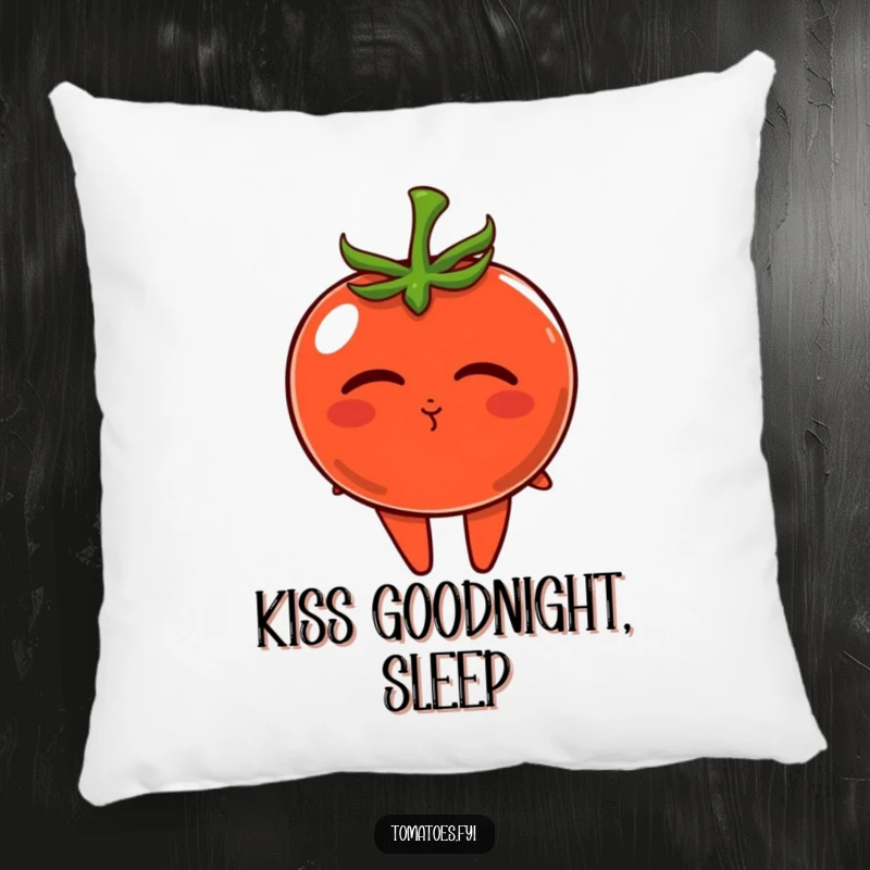 Funny pillow featuring a lovable tomato character blowing a tiny kiss, offering plush comfort and sweet affection.