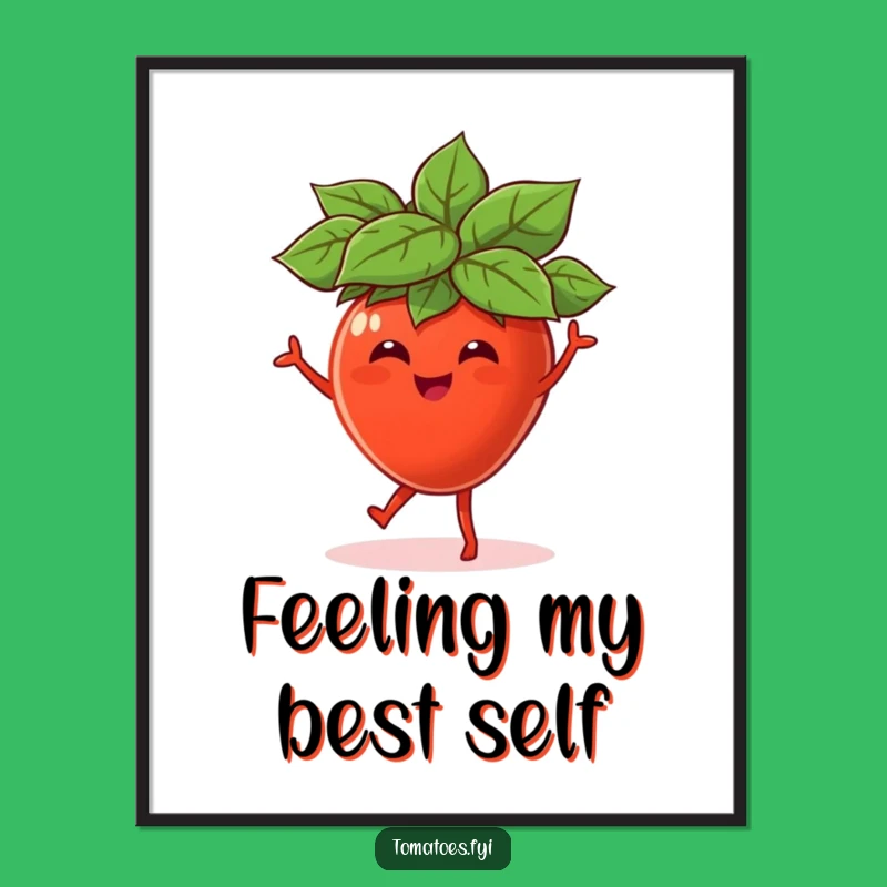Funny Dancing Tomato Leaf Hat Digital Print, Joyful Veggie Art, Instant Funny Gift