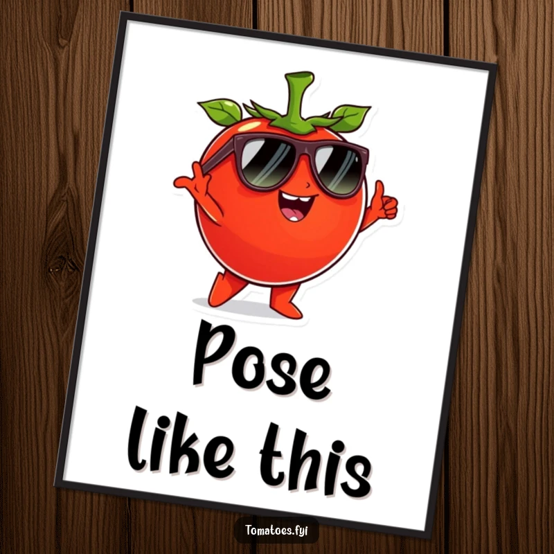 Funny tomato character wearing sunglasses and striking a cool pose, as stylish and funny digital art.