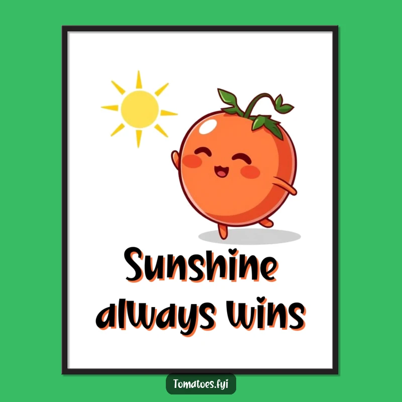 Funny Tomato Chasing Sunbeam Digital Art - Whimsical Cartoon Decor Gift