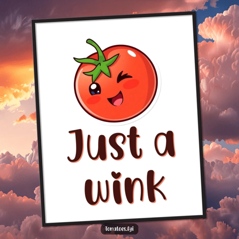 Funny Digital Art Print: A happy tomato character winks playfully, adding cheer and cheeky charm to your decor.