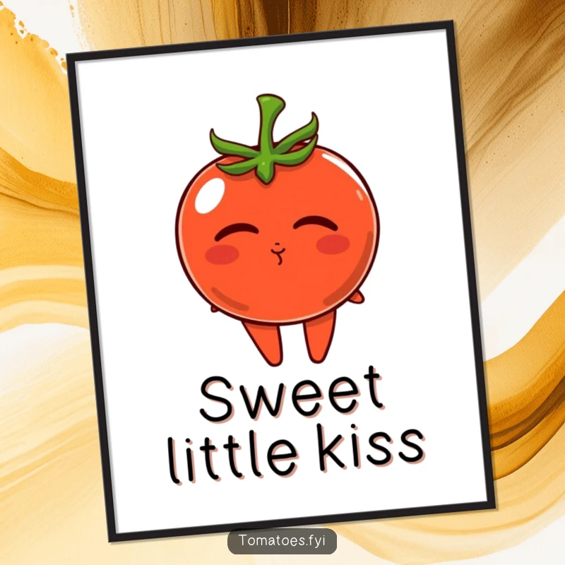 Funny digital art print of a tomato character blowing a tiny, sweet kiss, perfect for spreading digital love.