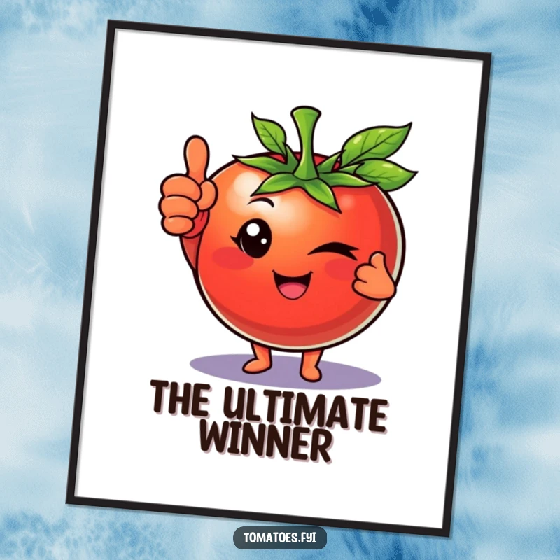 Funny digital artwork of a tomato character winking and giving a confident thumbs up, radiating positivity and cool approval.