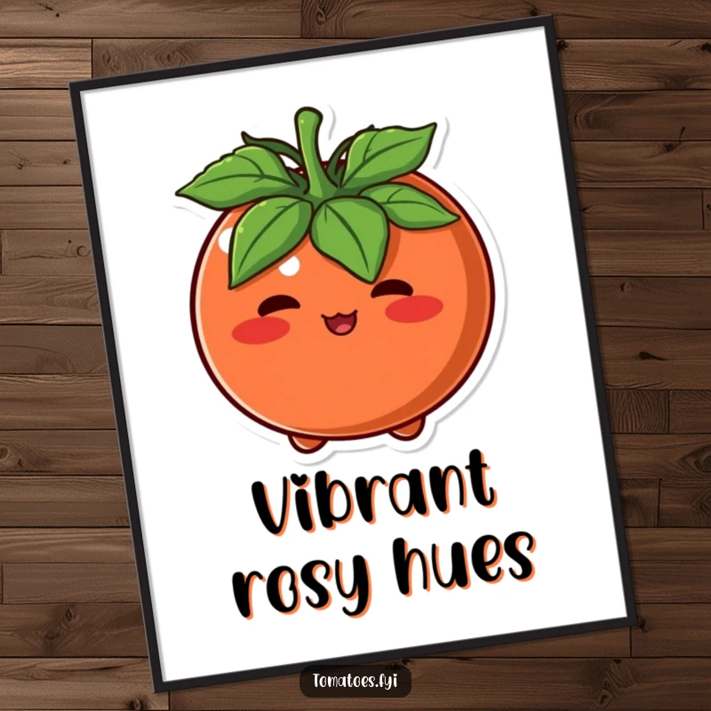 Funny Digital Art Print of a round tomato character blushing intensely, a humorous and endearing piece.
