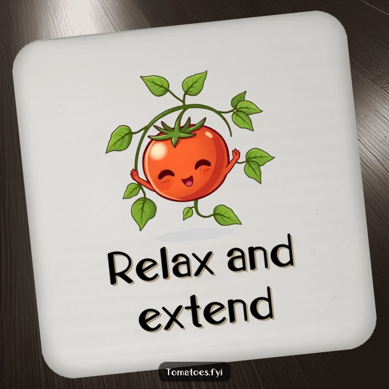 Funny Drink Coaster with a vine tomato character stretching its leaves, adding garden humor to tabletops.