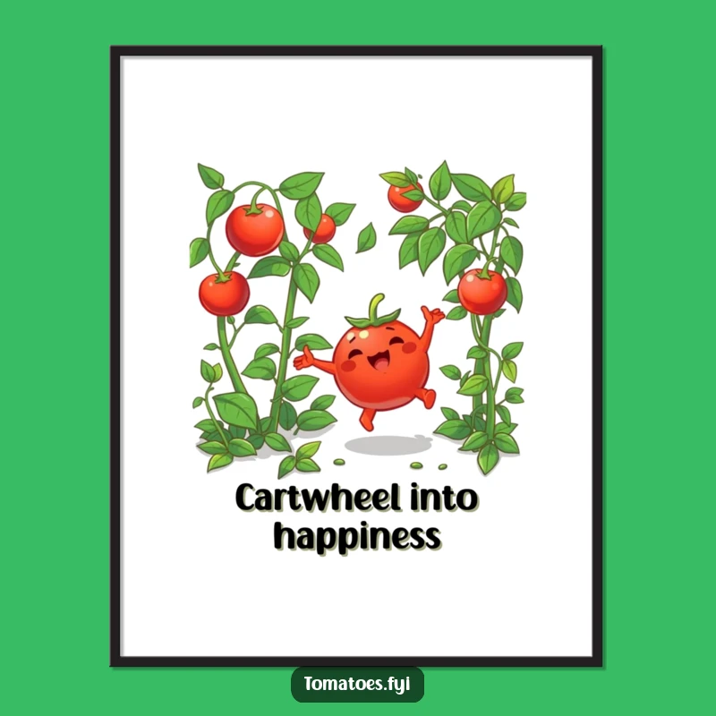 Funny Tomato Cartwheel Poster - Whimsical Cartoon Wall Art Gift