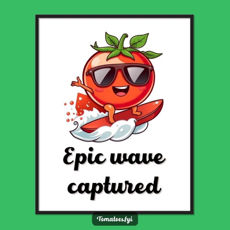 Funny Surfing Tomato Poster: Ultimate Beach Art, Unique Humorous Gift