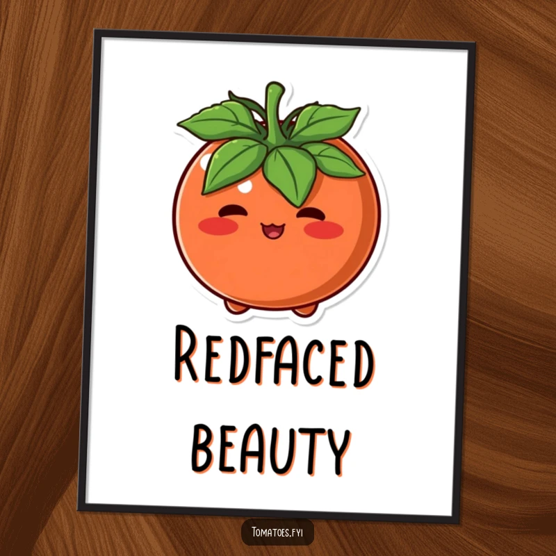 Funny Poster print of a round tomato character blushing intensely, a humorous and endearing depiction of embarrassment.