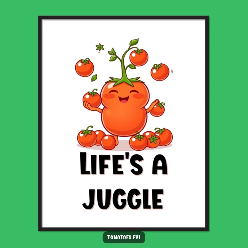 Funny Giggling Tomato Poster - Cheerful Cherry Tomato Juggling Art Funny Gift Decor