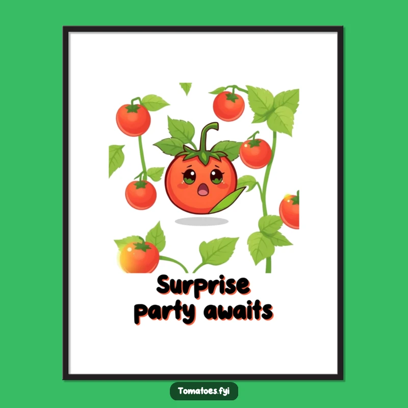 Funny Surprised Tomato Poster: Peek-a-boo art, great funny gift for whimsical decor.