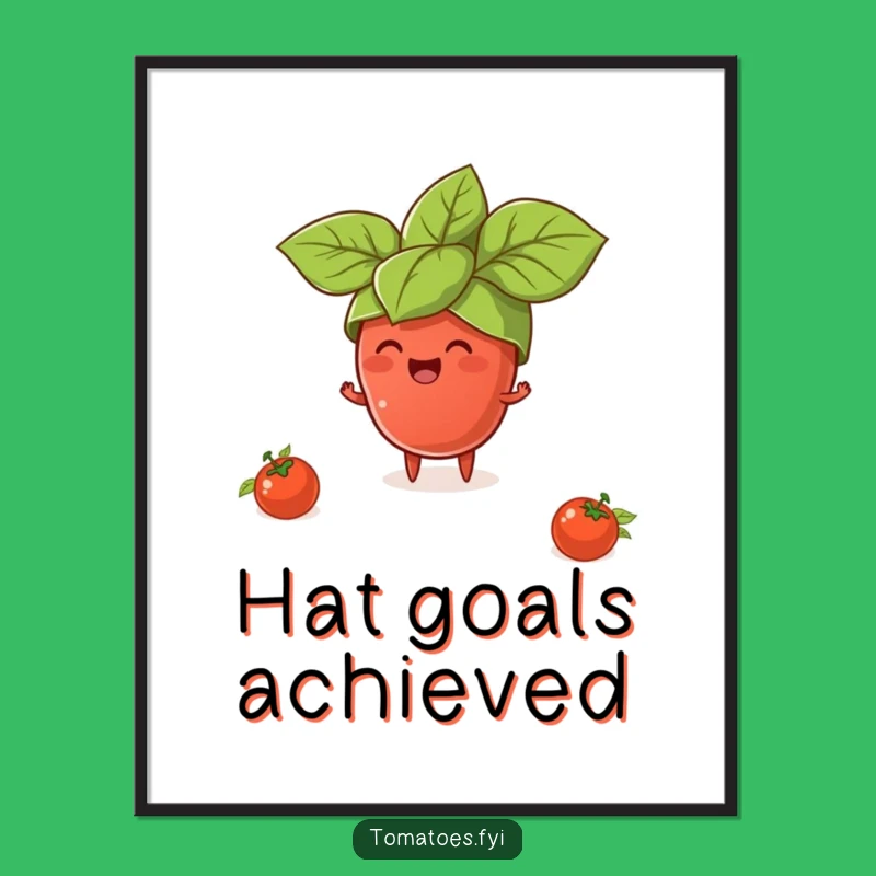 Funny Tomato Basil Hat Poster: Whimsical Food Art for Comedic Decor