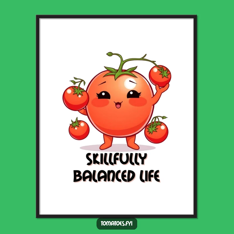 Funny Tomato Juggler Poster: Vibrant Kitchen Art, Unique Humorous Gift for Food Lovers