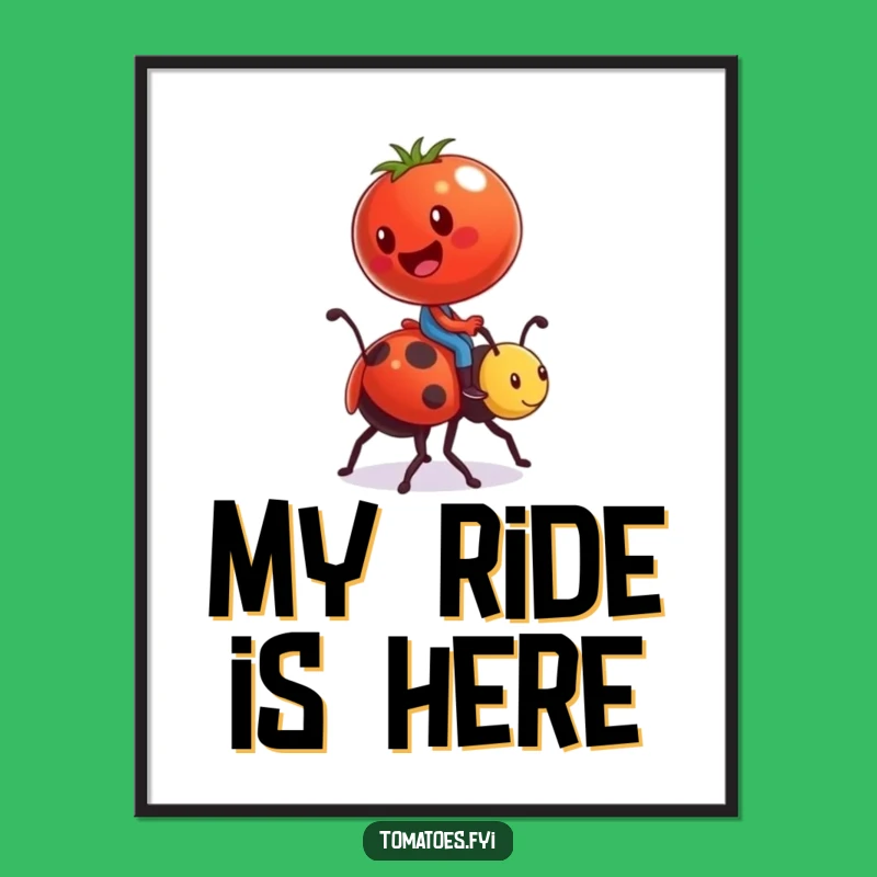 Funny Tomato & Ladybug Art Print - Comical Character Wall Decor