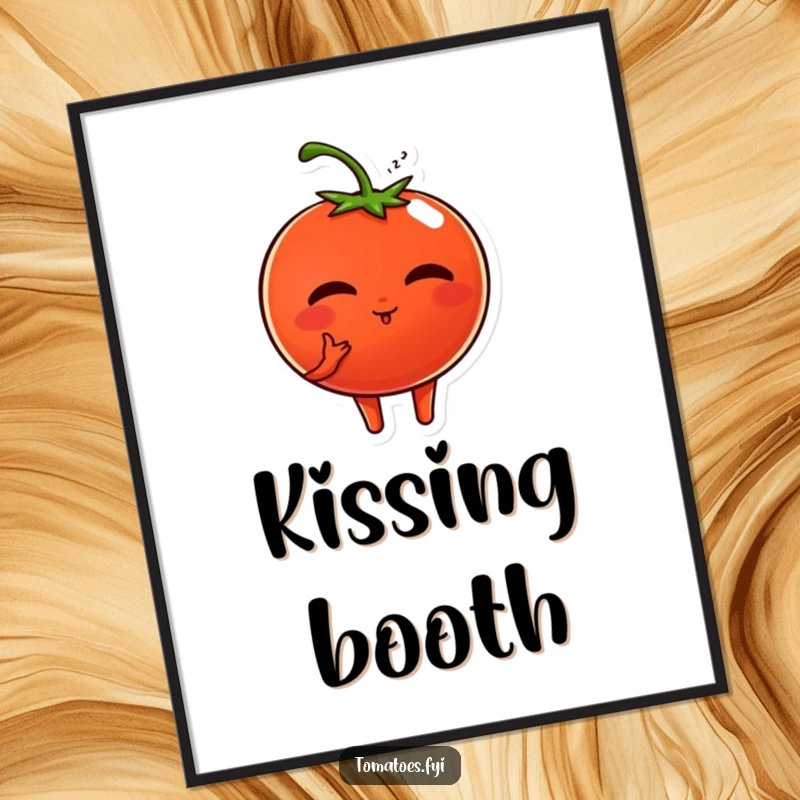 Funny poster artwork shows a sweet tomato character blowing a kiss, creating a charming and romantic visual for any space.