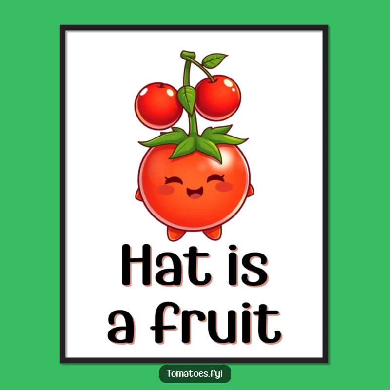 Funny Tomato Cherry Hat Poster - Hilarious Fruit Art Print, Perfect Funny Gift