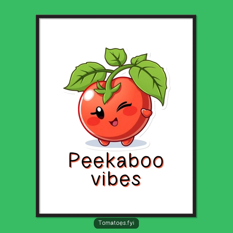 Funny Winking Tomato Peek Poster - Playful Veggie Wall Art for Intriguing Decor