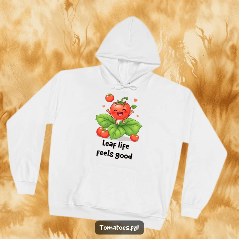 Funny Hoodie: A baby tomato bounces with joy on a leaf. A funny gift.