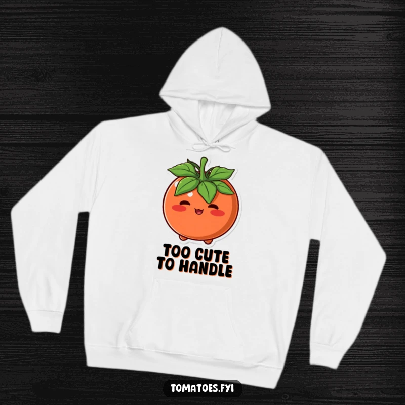 Funny Hoodie designed with a round tomato character blushing intensely, radiating adorable and humorous embarrassment.