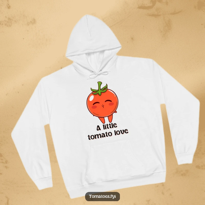 Funny hoodie showcasing a charming tomato character blowing a tiny, sweet kiss, perfect for spreading affection.