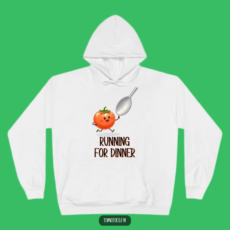 Funny Tomato Sprint Hoodie: Cozy & Comedic Food Chase Apparel