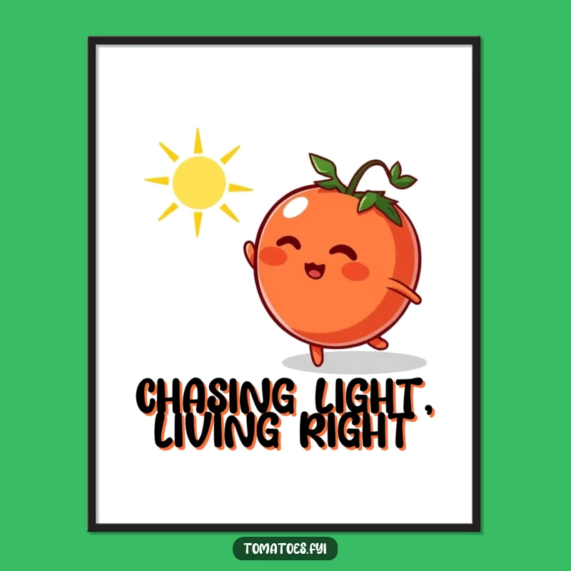 Funny Free Printable Wall Art: Playful Tomato Chasing Sunbeam, Downloadable Art