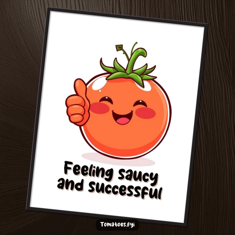 Funny Free Printable Wall Art: A bright red tomato with rosy cheeks and a wide, happy grin gives a clear thumbs-up.
