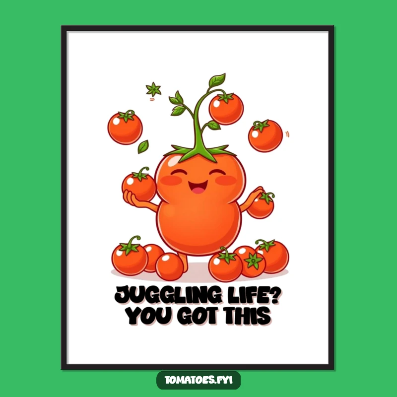 Funny Free Printable Wall Art: Giggling Tomato Juggling Downloadable Art Gift
