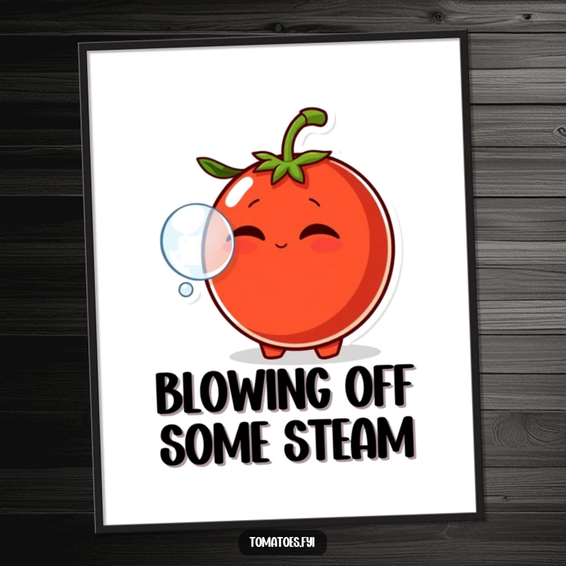 Funny Free Printable Wall Art: A smirking tomato character blowing a bubble, adding a touch of playful mischief to your decor.