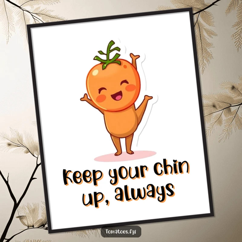 Funny Free Printable Wall Art: Tomato character hilariously attempting a handstand, adding a playful and quirky vibe to any room.