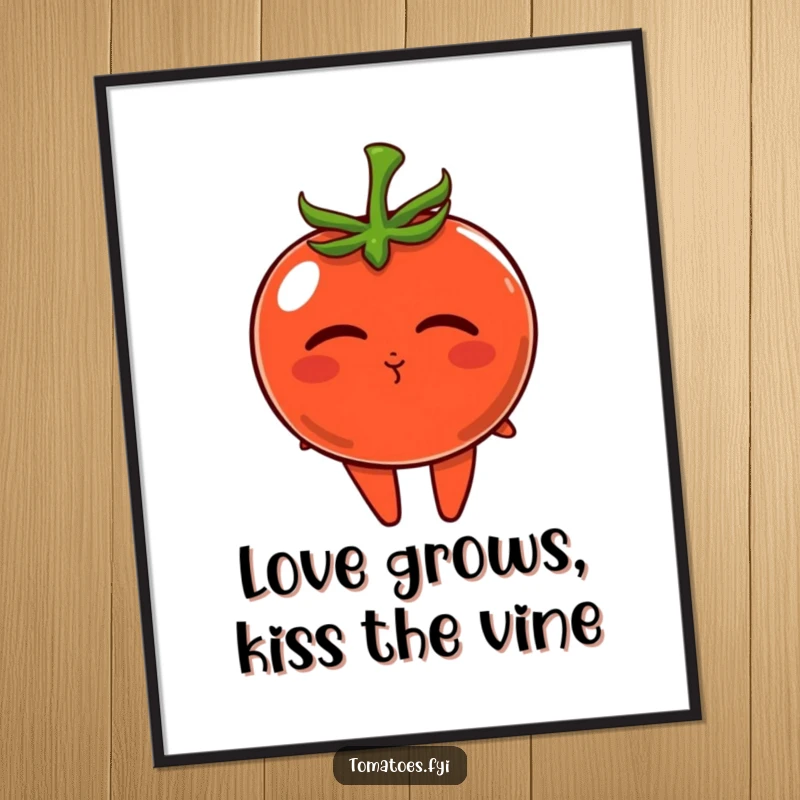 Funny Free Printable Wall Art: A tomato character puckering up, blowing a tiny kiss, adding a whimsical and loving element.