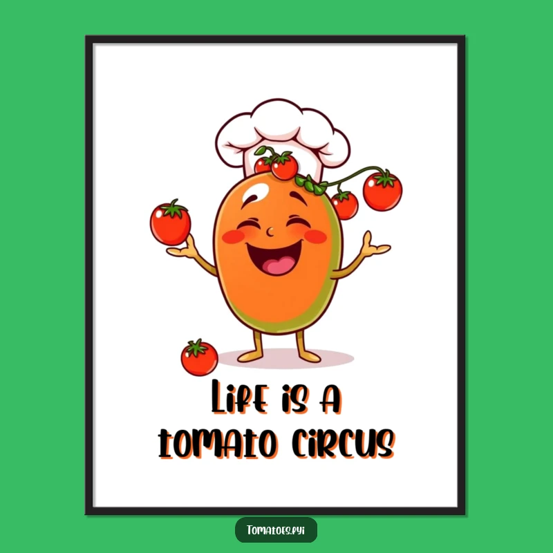 Funny Free Printable Wall Art: Juggling Tomato Chef Downloadable Decor for Kitchen