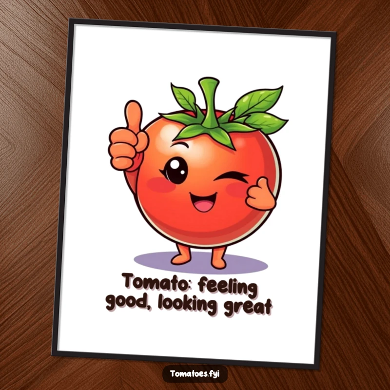 Funny Free Printable Wall Art: A confident tomato giving a wink and a thumbs up, adding humor to decor.