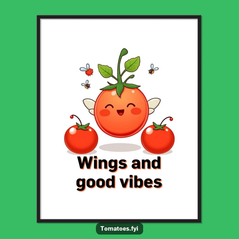 Funny Free Printable Wall Art: Flying Tomato Wings Downloadable Art Gift