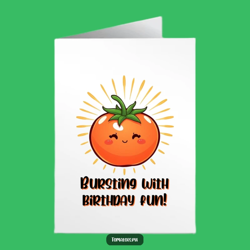 Free Printable Birthday Card: Energetic Tomato Burst - Funny Downloadable Gift of Zest